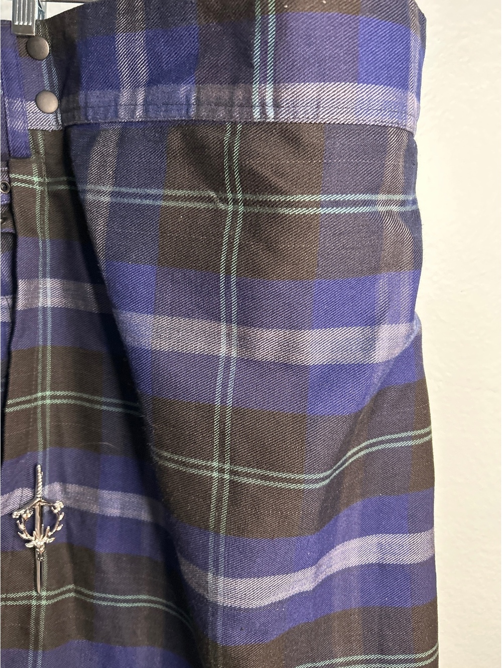 Plaid Blue and Black Kilt with Buckle and Pocket Detail